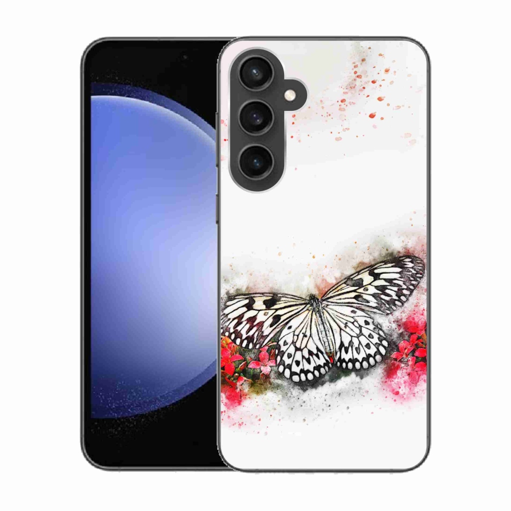 Gelový kryt mmCase na Samsung Galaxy S23 FE - černobílý motýl