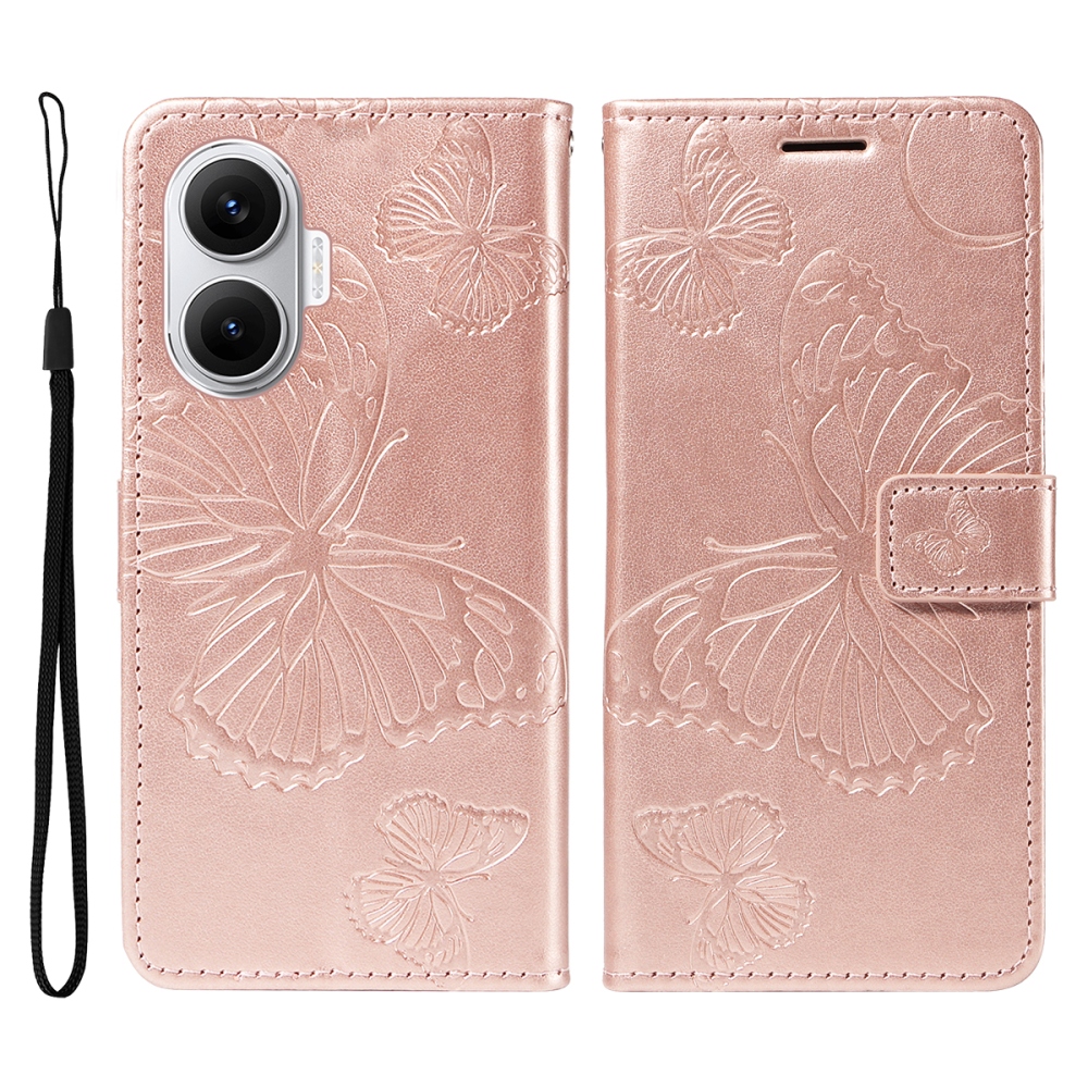 Big Butterfly knížkové pouzdro na Xiaomi Poco F7 5G - růžovozlaté