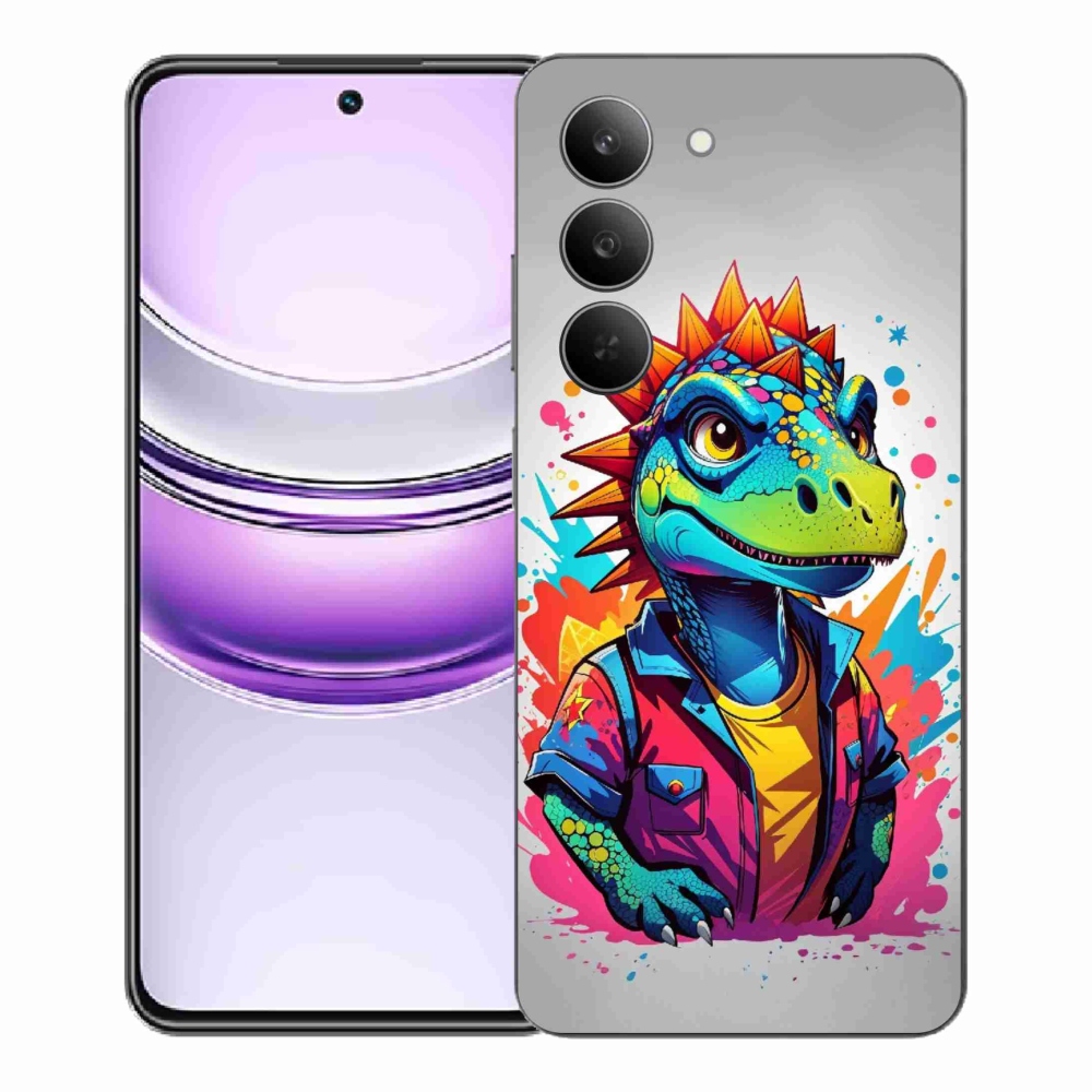 Gelový kryt mmCase na Realme 14x 5G - barevný dinosaurus