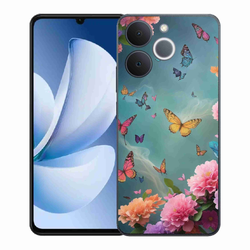Gelový kryt mmCase na Realme Note 70T - barevné květy a motýli