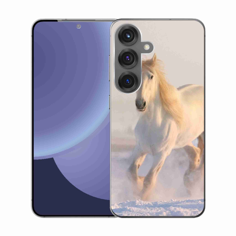 Gelový kryt mmCase na Samsung Galaxy S25 - kůň ve sněhu