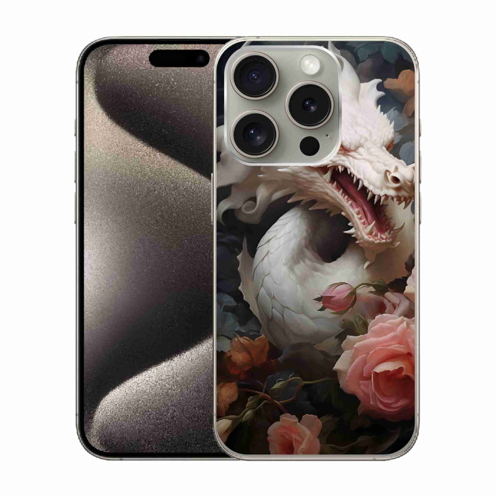 Gelový kryt mmCase na iPhone 15 Pro - bílý drak