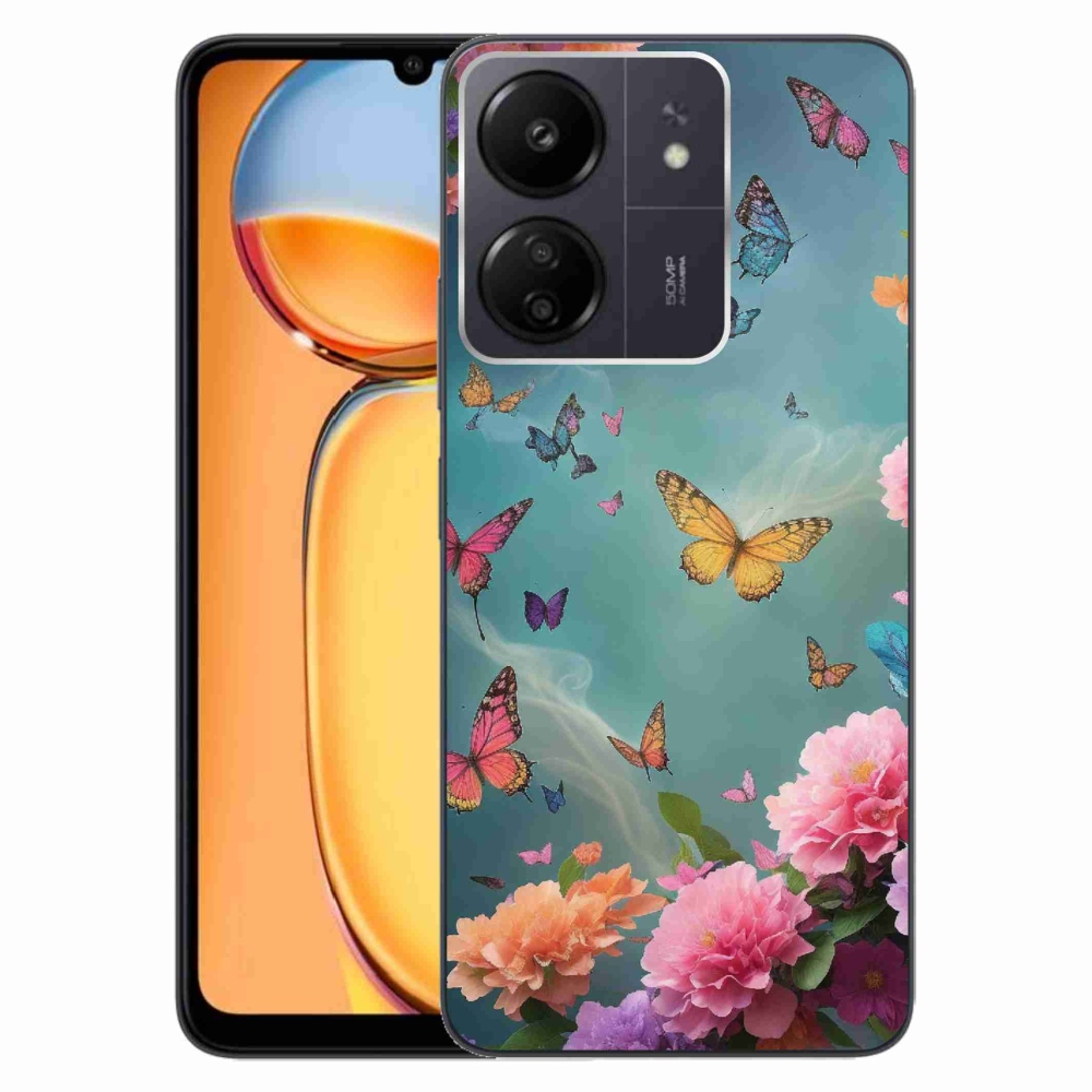 Gelový kryt mmCase na Xiaomi Poco C65/Redmi 13C - barevné květy a motýli