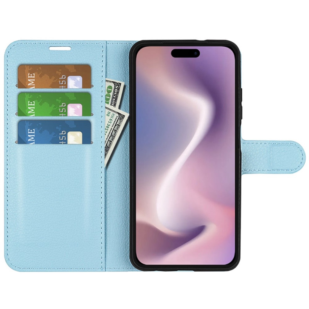 Litchi knížkové pouzdro na iPhone 16 - modré