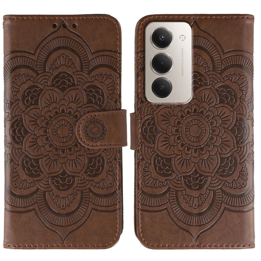 Mandala knížkové pouzdro na Xiaomi Redmi 15 5G - hnědé