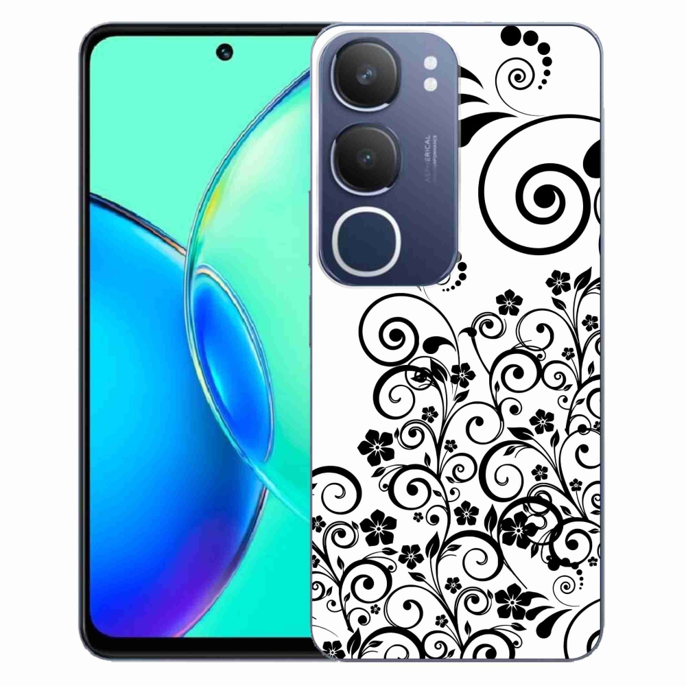 Gelový kryt mmCase na Vivo Y19s - černobílé květinové vzory