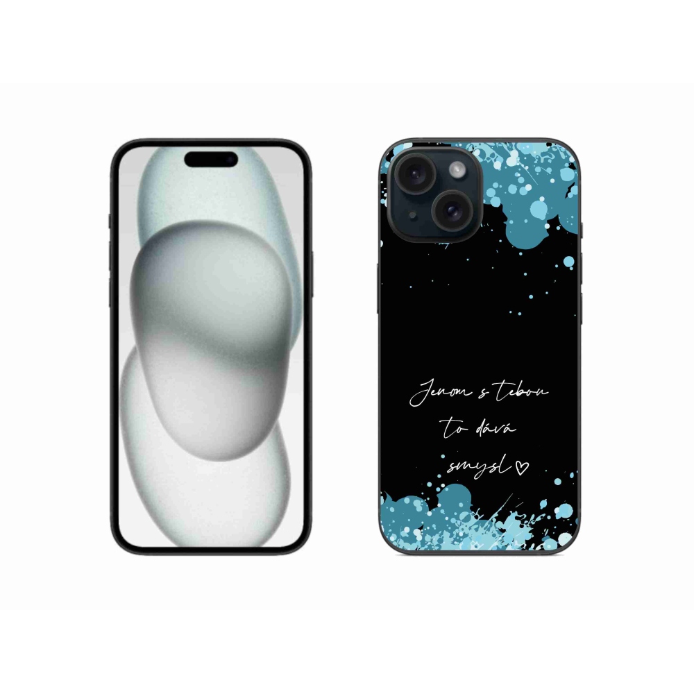 Gelový kryt mmCase na iPhone 15 - zamilovaný text černé pozadí