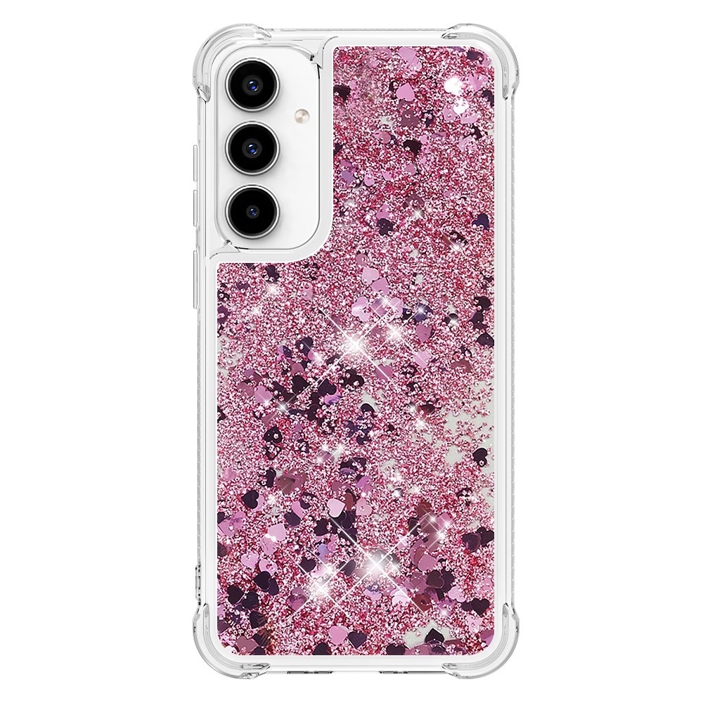 Glitter gelový přesýpací obal na Samsung Galaxy A35 5G - růžovozlatý/srdíčka