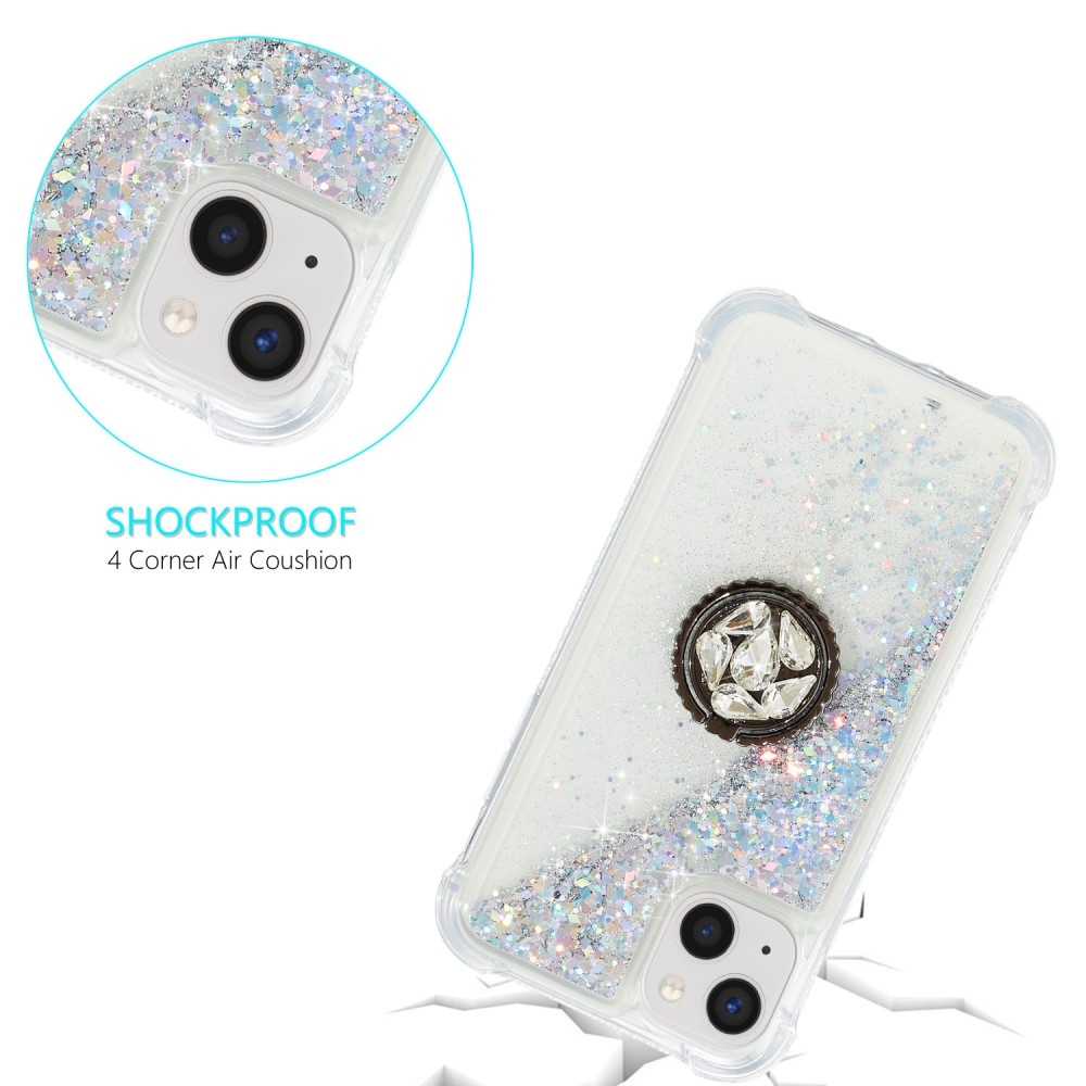 Glitter přesýpací gelový obal na iPhone 15 - stříbrný