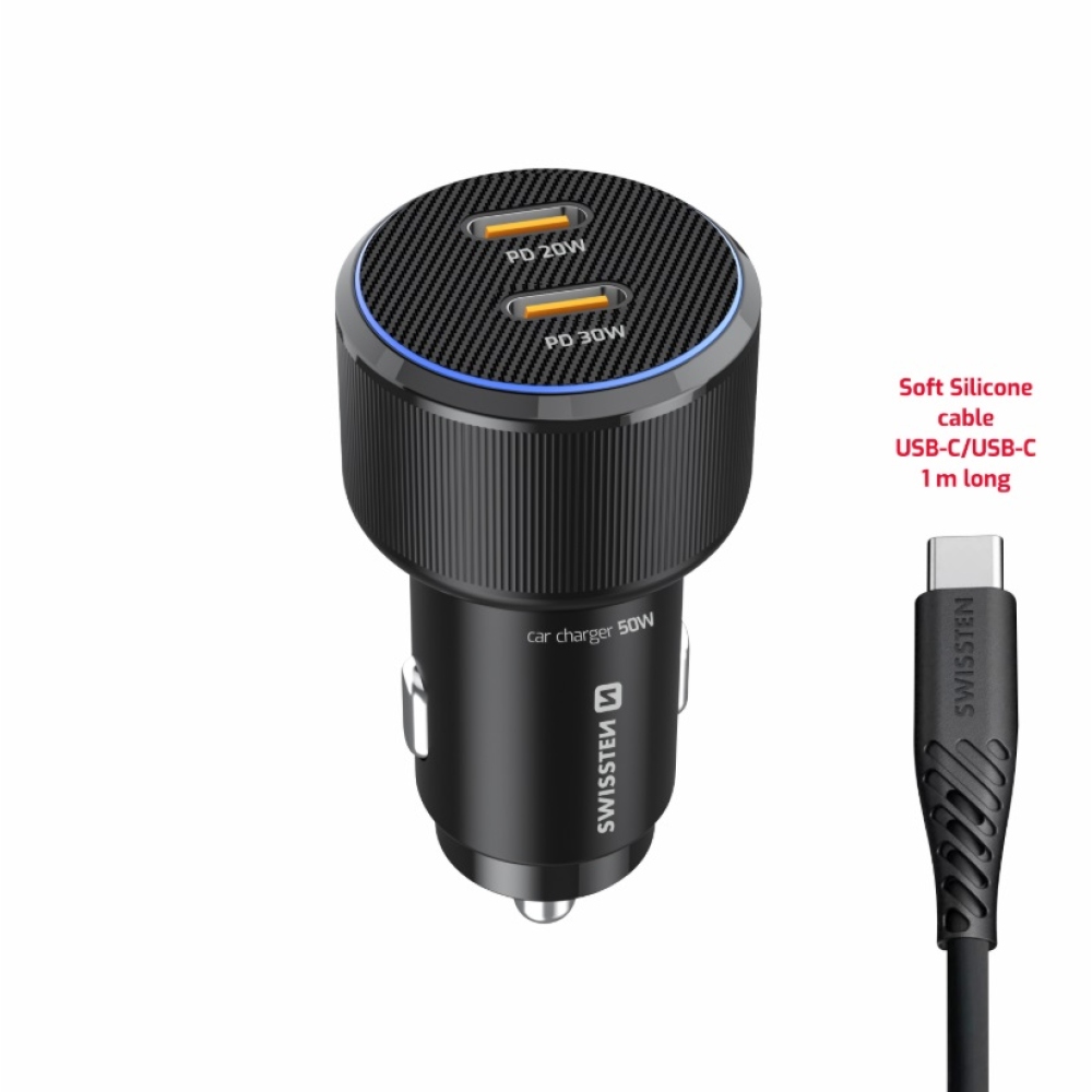 Swissten CL adaptér 2x USB-C PD, 50W - černý + kabel USB-C / USB-C, 1m