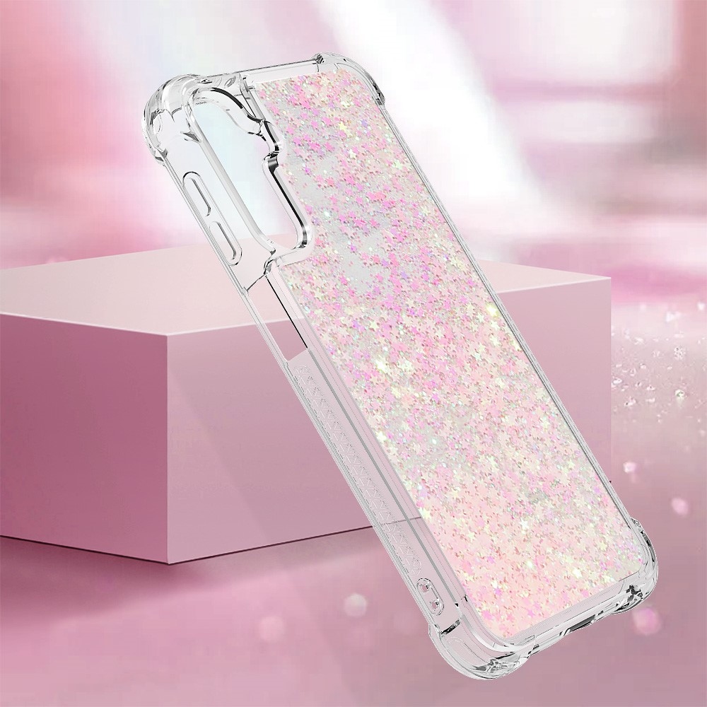 Glitter přesýpací gelový obal na Samsung Galaxy A24 - růžový/hvězdičky