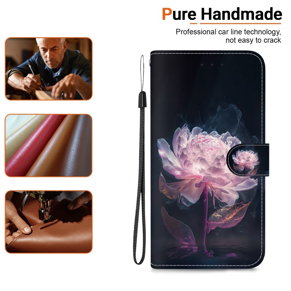 Printern knížkové pouzdro na Xiaomi Redmi Note 14 5G - fialová pivoňka