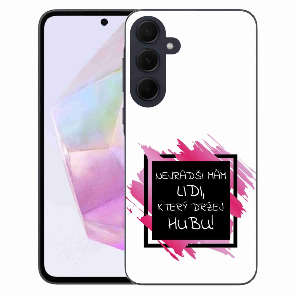 Gelový kryt mmCase na Samsung Galaxy A35 5G - vtipný text 7 černobílé pozadí