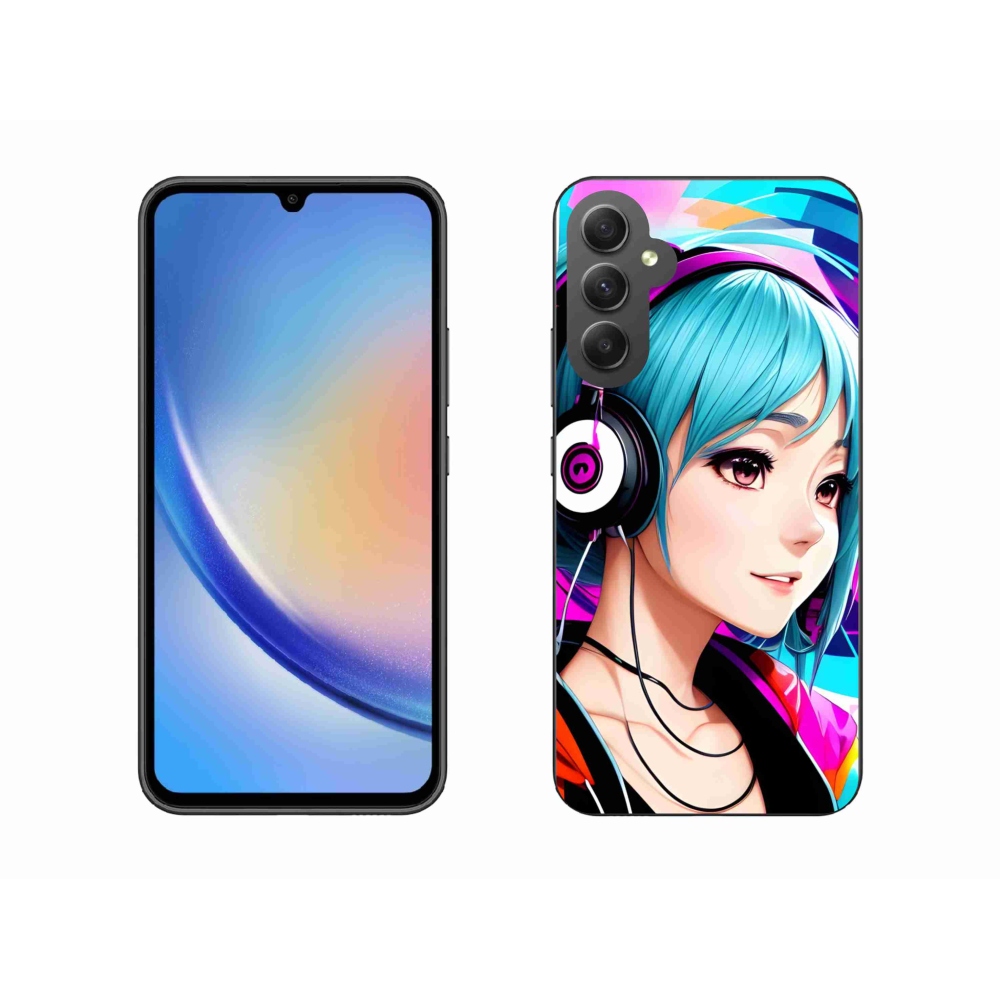 Gelový kryt mmCase na Samsung Galaxy A34 5G - dívka se sluchátky
