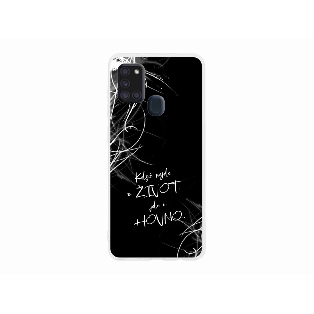 Gelový kryt mmCase na Samsung Galaxy A21s - vtipný text 16 černé pozadí