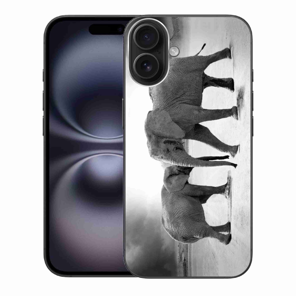 Gelový kryt mmCase na iPhone 16 Plus - černobílí sloni