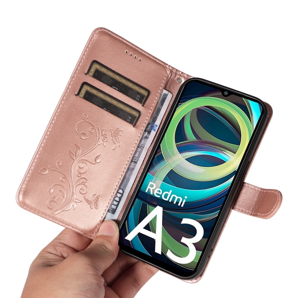 Flowers knížkové pouzdro na Xiaomi Redmi A3 - růžovozlaté