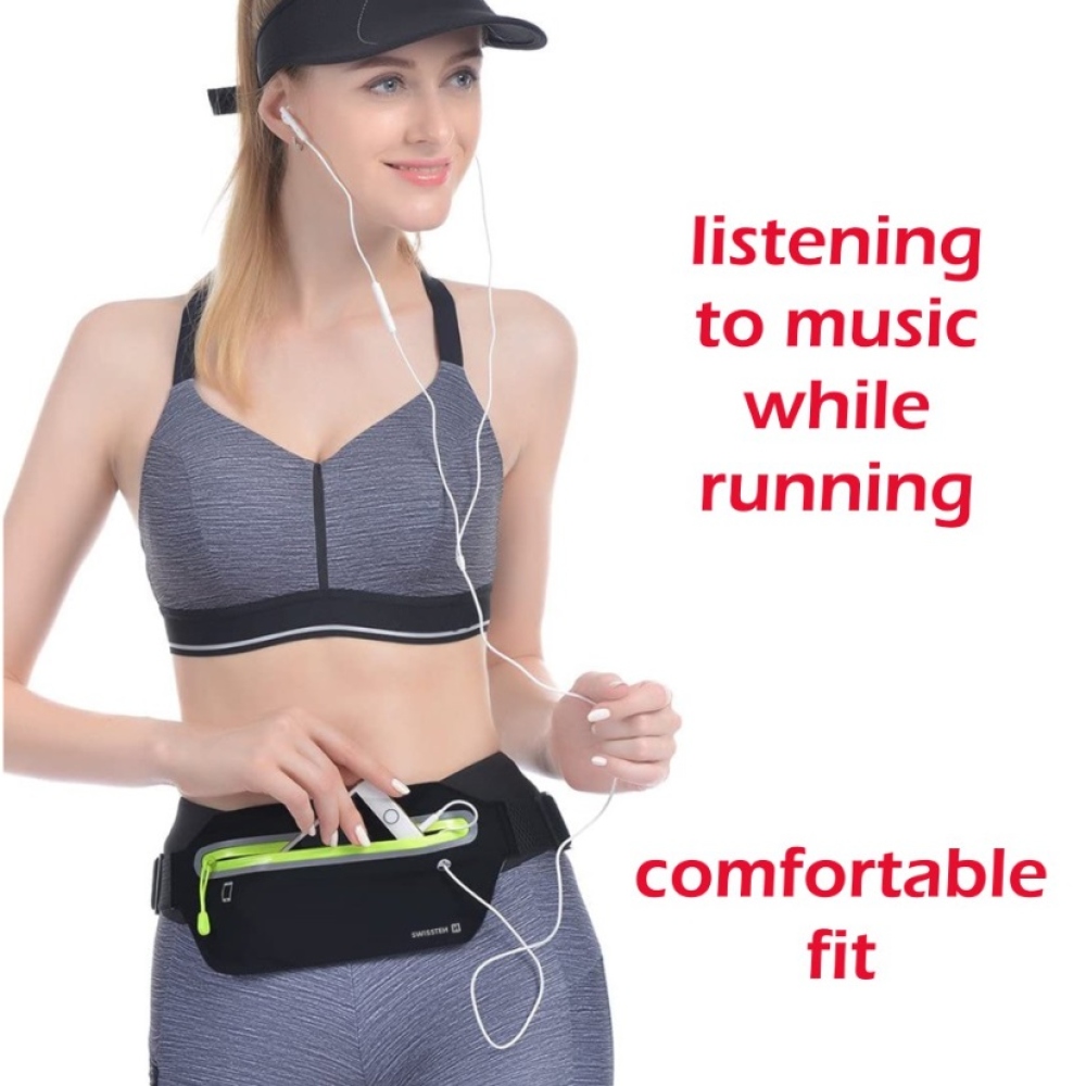 Swissten fitness pouzdro Waist bag kolem pasu - černé/zelené