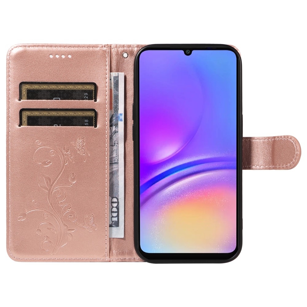 Flowery knížkové pouzdro na Samsung Galaxy A06 4G - růžovozlaté