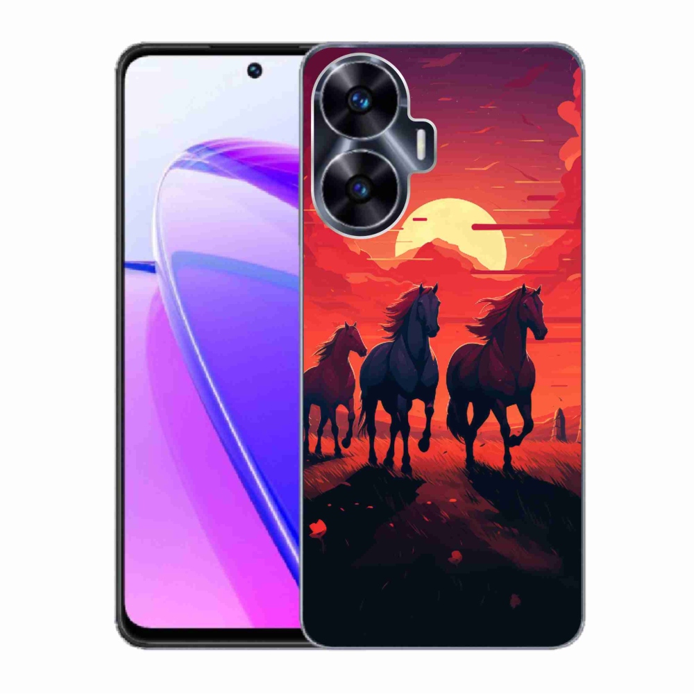 Gelový kryt mmCase na Realme C55 - koně a západ slunce