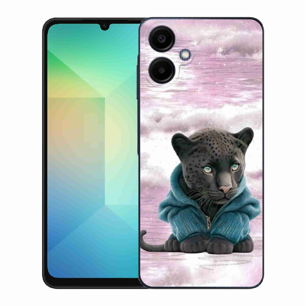 Gelový kryt mmCase na Samsung Galaxy A06 4G - černý panter ve svetru