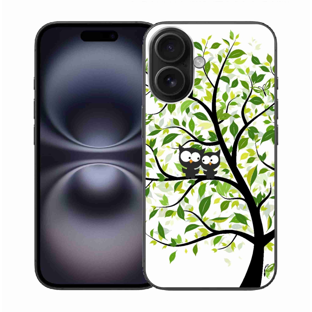 Gelový kryt mmCase na iPhone 16 - sovičky na stromě