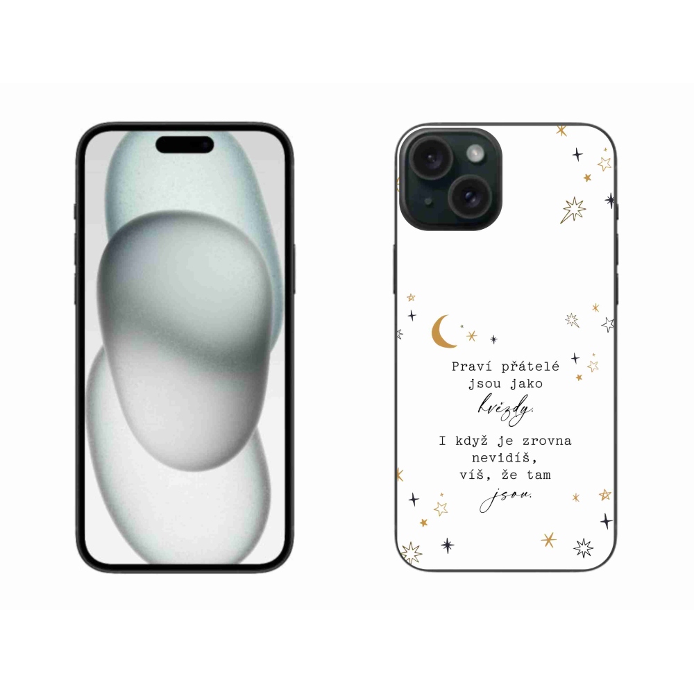 Gelový kryt mmCase na iPhone 15 Plus - citát 6 bílé pozadí