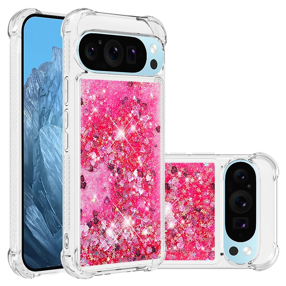 Glitter přesýpací gelový obal na Google Pixel 10 Pro/Pixel 10 - růžový/srdíčka