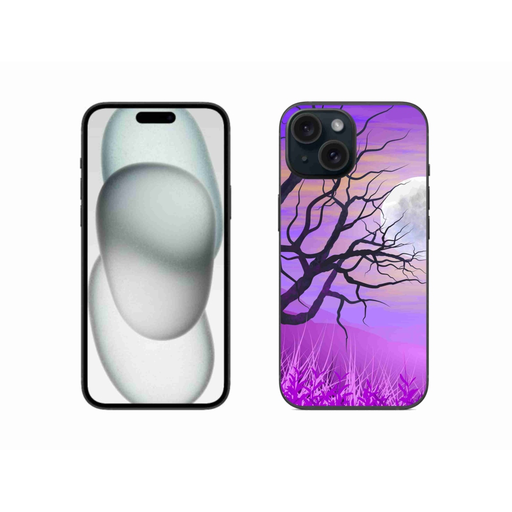 Gelový obal mmCase na iPhone 15 - kreslený opadaný strom