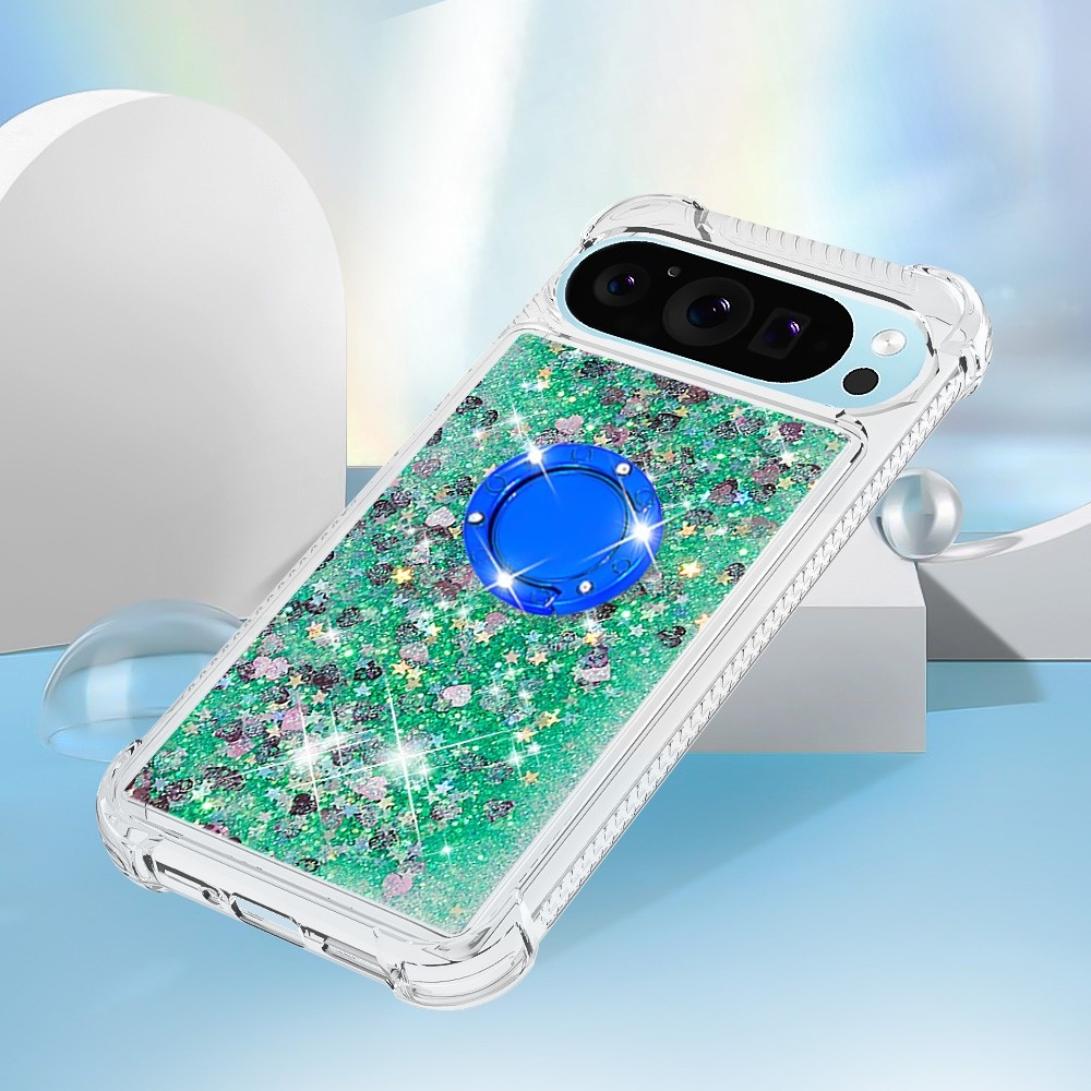 Glitt přesýpací gelový obal s kroužkem na prst na Google Pixel 10 - zelený/srdíčka