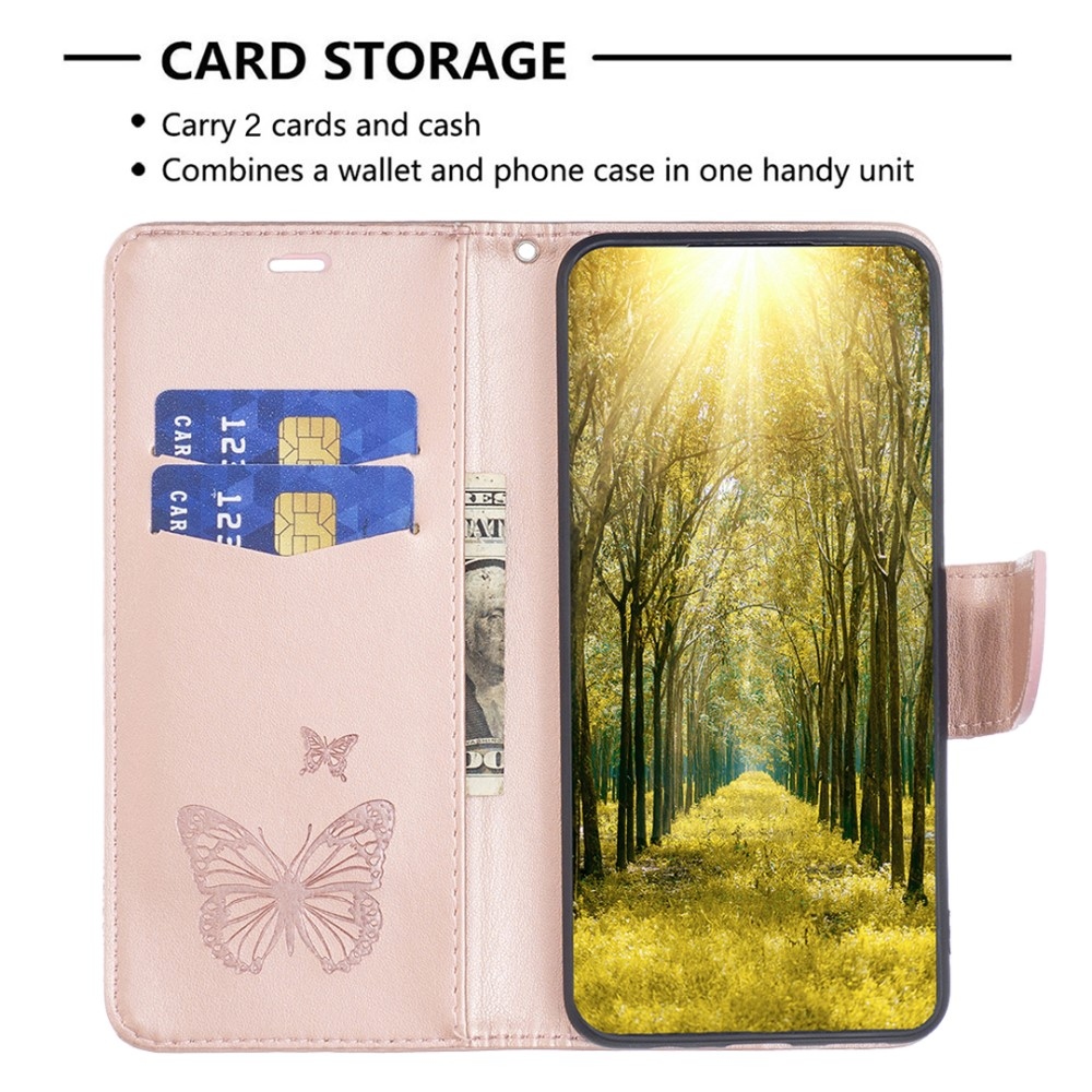 Butterfly knížkové pouzdro na Xiaomi Redmi 12 4G/5G - růžovozlaté