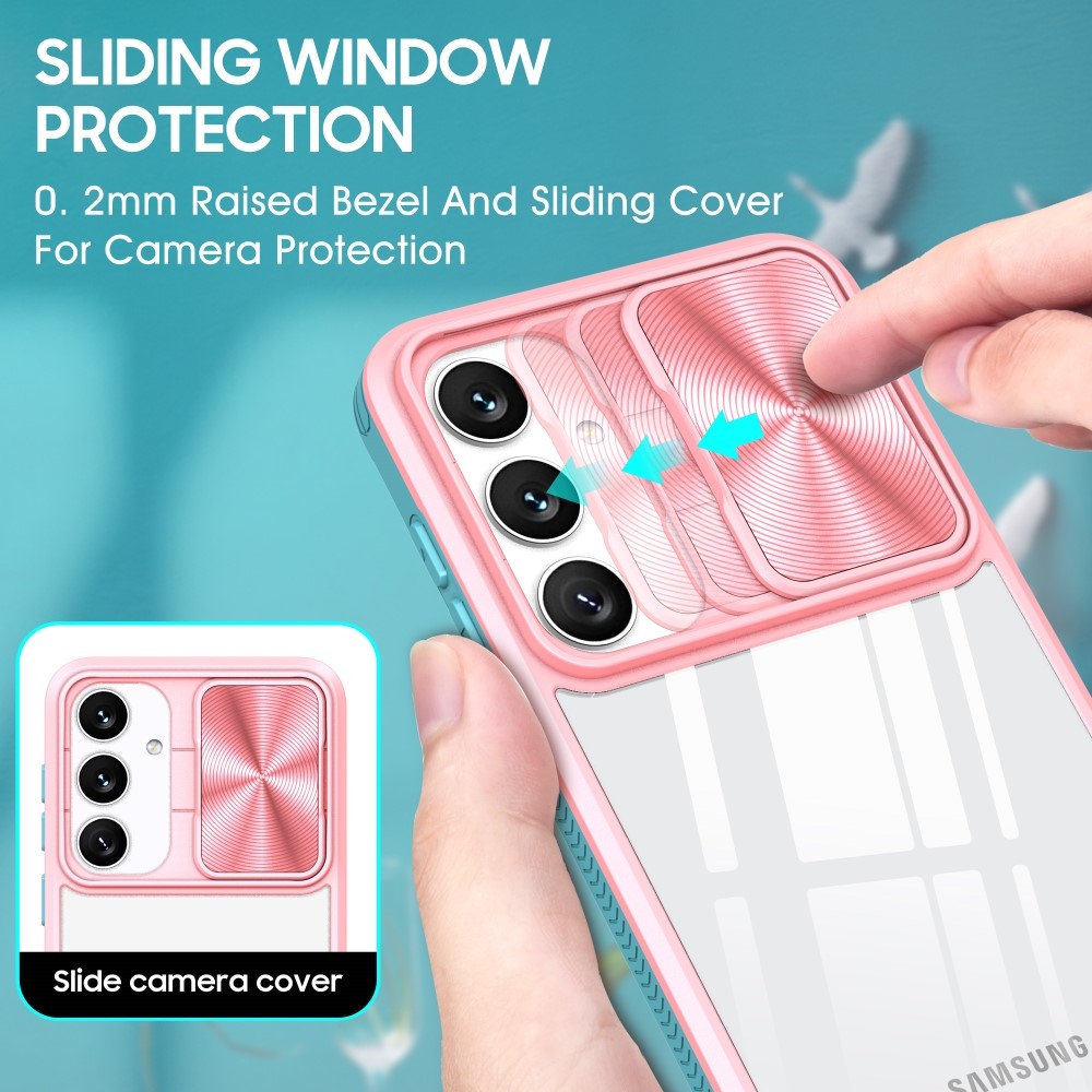Backplate odolný kryt s krytkou fotoaparátu na Samsung Galaxy S25+ - růžový/modrozelený