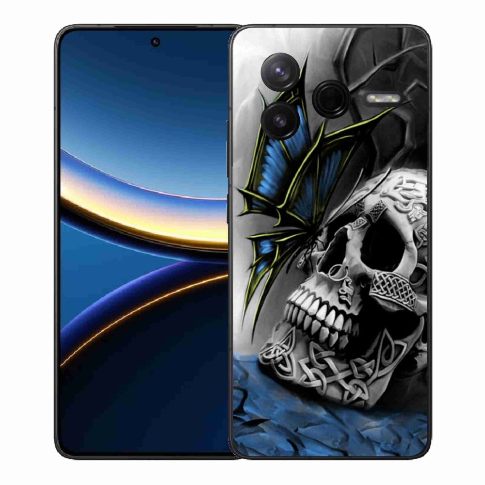 Gelový kryt mmCase na Xiaomi Poco F7 Pro - motýl a lebka