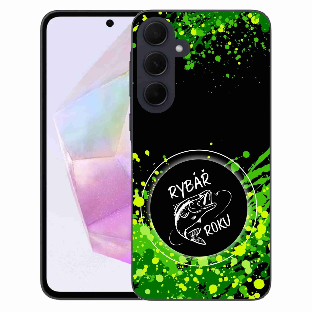 Gelový kryt mmCase na Samsung Galaxy A35 5G - rybář roku černé pozadí