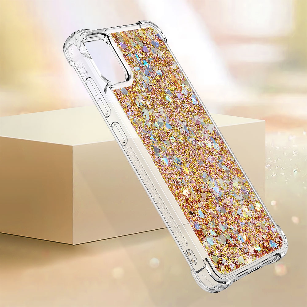 Glitter přesýpací gelový obal na Samsung Galaxy A07 4G - zlatý/srdíčka