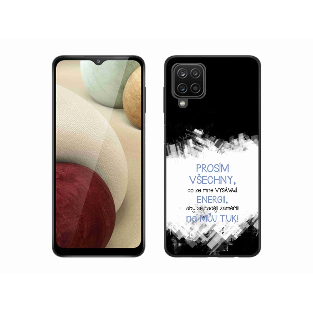 Gelový kryt mmCase na Samsung Galaxy A12 - vtipný text 1 modrý
