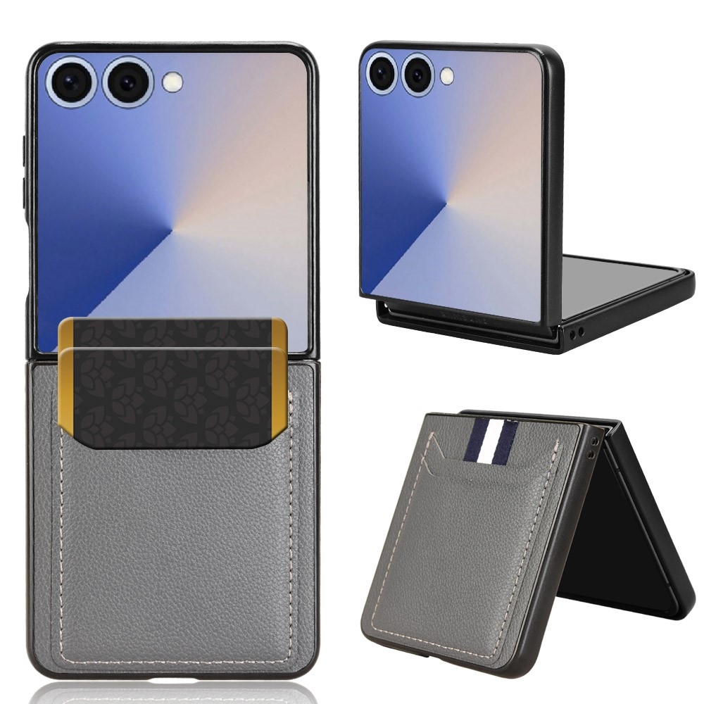 Combi plastový kryt s umělou kůží na Samsung Galaxy Z Flip7 5G - šedý