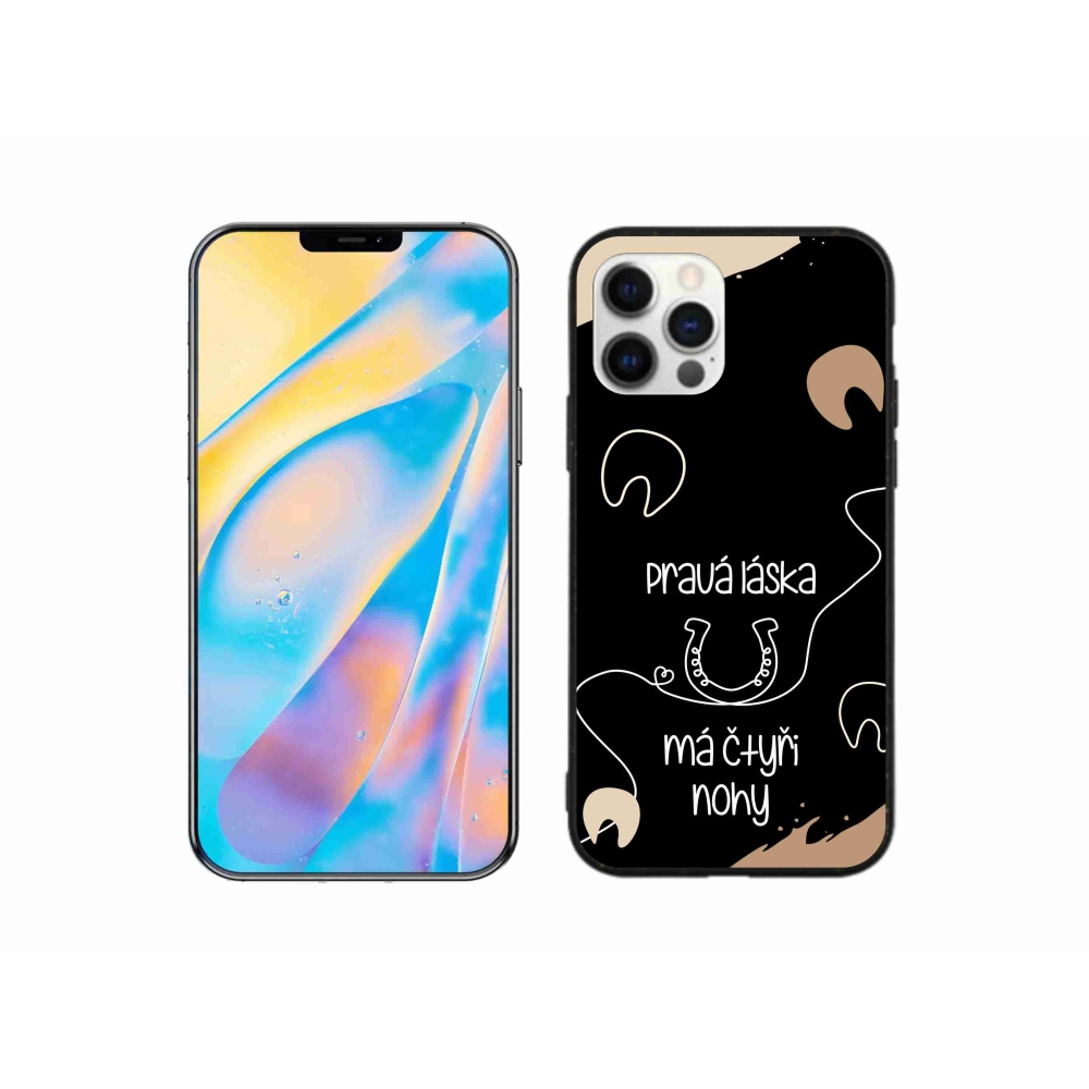 Gelový kryt mmCase na iPhone 12 - koňský motiv černé pozadí