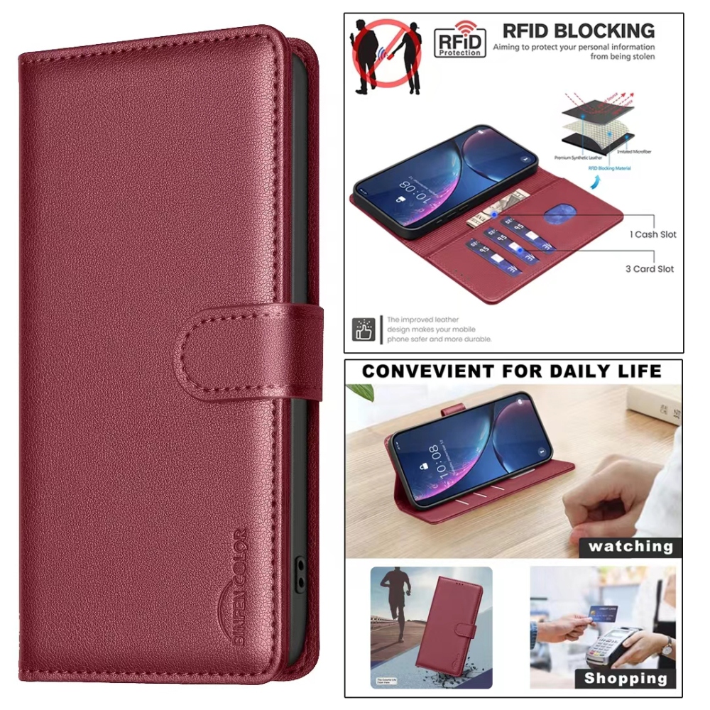 BINFEN knížkové pouzdro na Xiaomi Redmi 15 5G (169mm) - červené