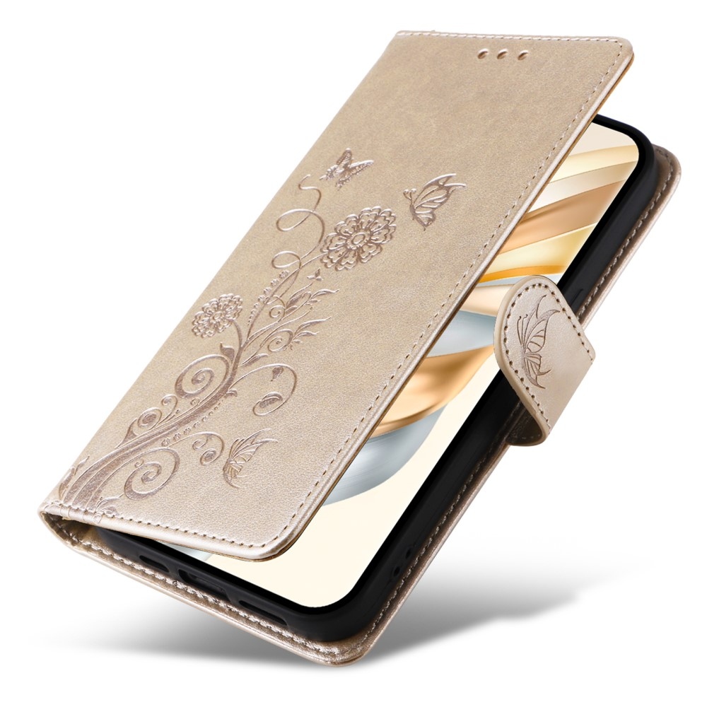 Flowery knížkové pouzdro na Honor Magic 7 Lite 5G - zlaté