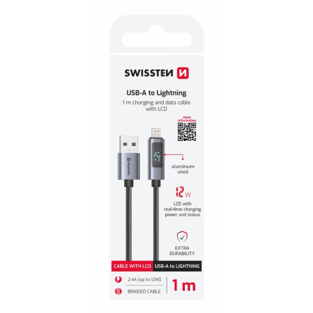 Swissten LCD kabel USB-A / Lightning 1m