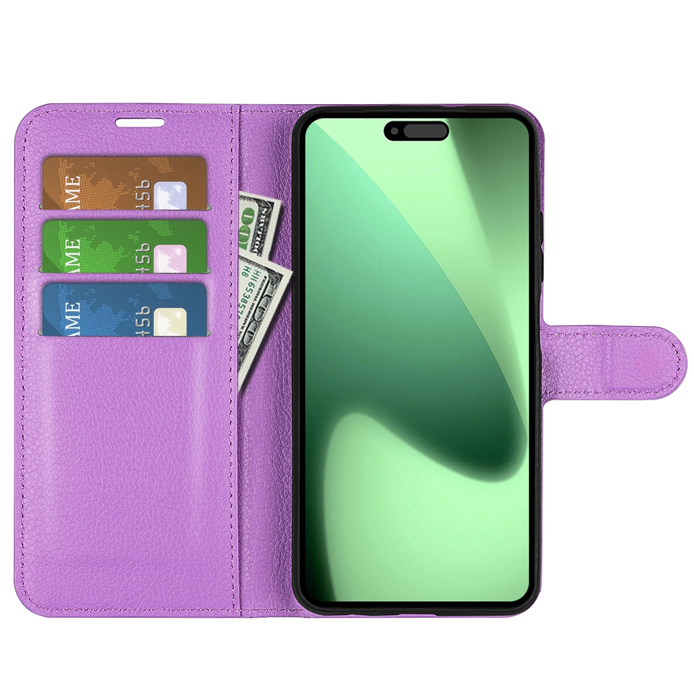 Litchi knížkové pouzdro na iPhone 17 Pro Max - fialové