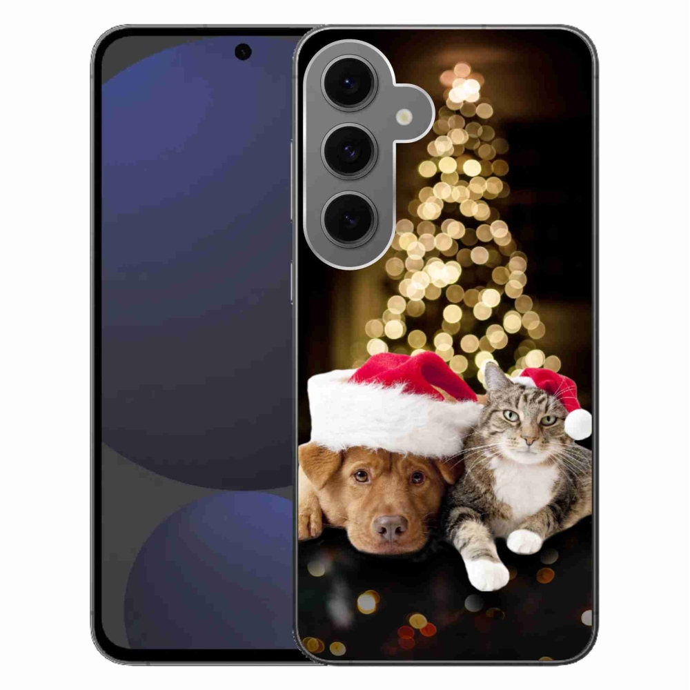 Gelový kryt mmCase na Samsung Galaxy S24 FE - vánoční pes a kočka
