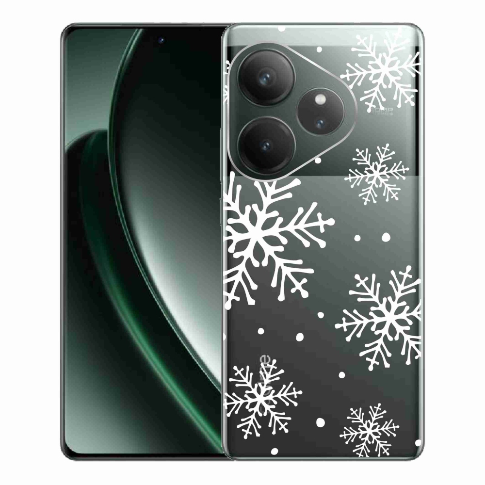 Gelový kryt mmCase na Realme GT 6 5G/GT 6T 5G - bílé vločky na průhledném pozadí
