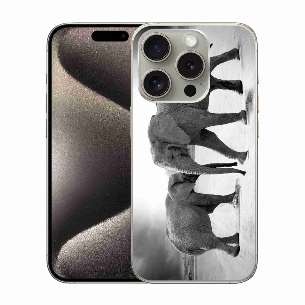 Gelový kryt mmCase na iPhone 15 Pro - černobílí sloni