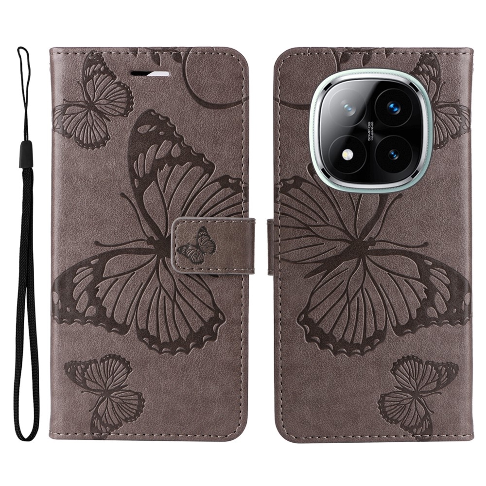 Big Butterfly knížkové pouzdro na Xiaomi Redmi Note 14 Pro 5G/Poco X7 5G/Note 14 Pro+ 5G - šedé