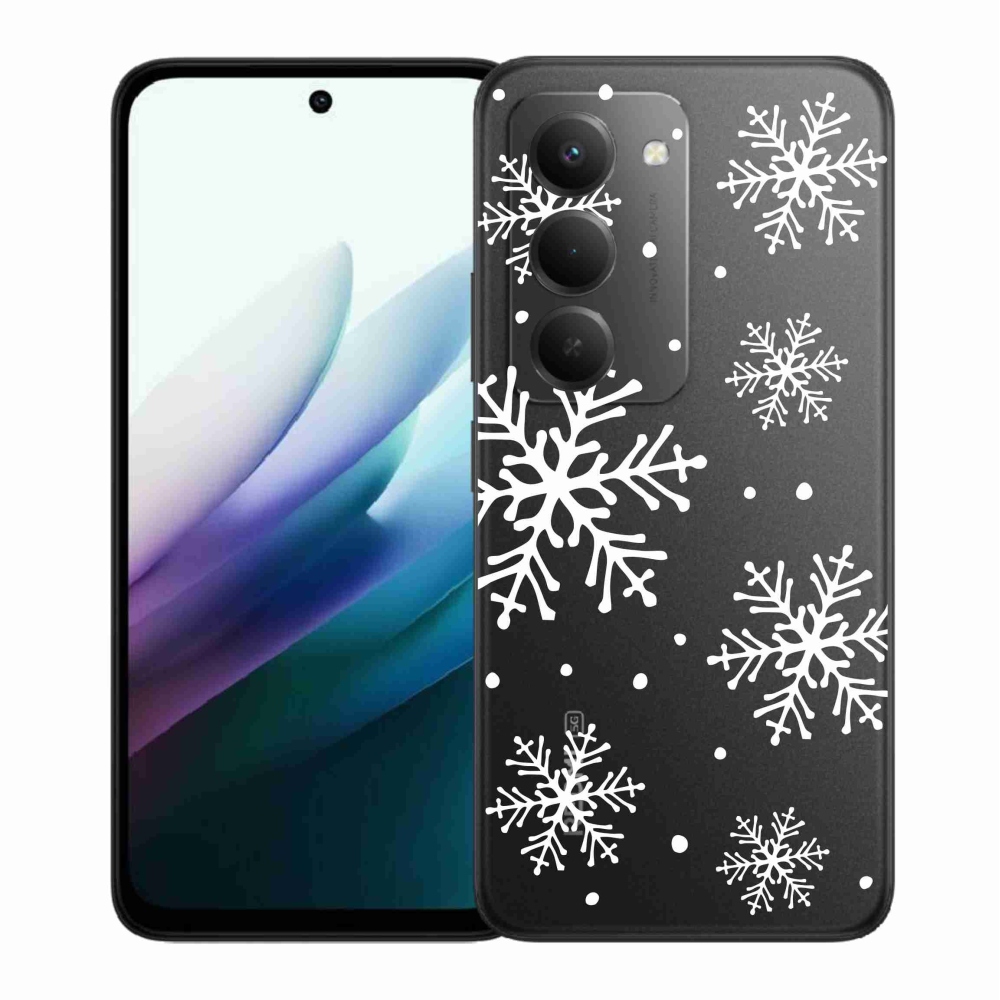 Gelový kryt mmCase na Xiaomi Redmi 15 4G/5G (171mm) - bílé vločky na průhledném pozadí