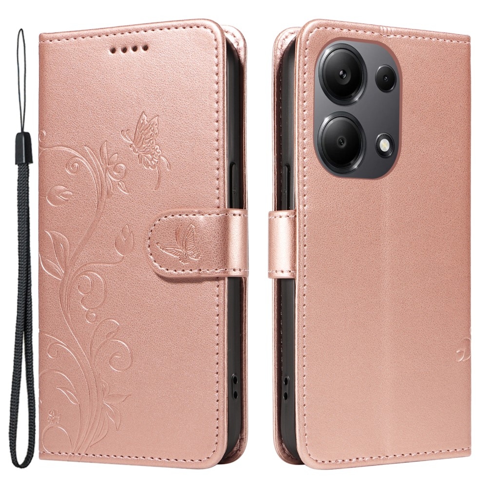 Flowers knížkové pouzdro na Xiaomi Redmi Note 13 Pro 4G/Poco M6 Pro - růžovozlaté