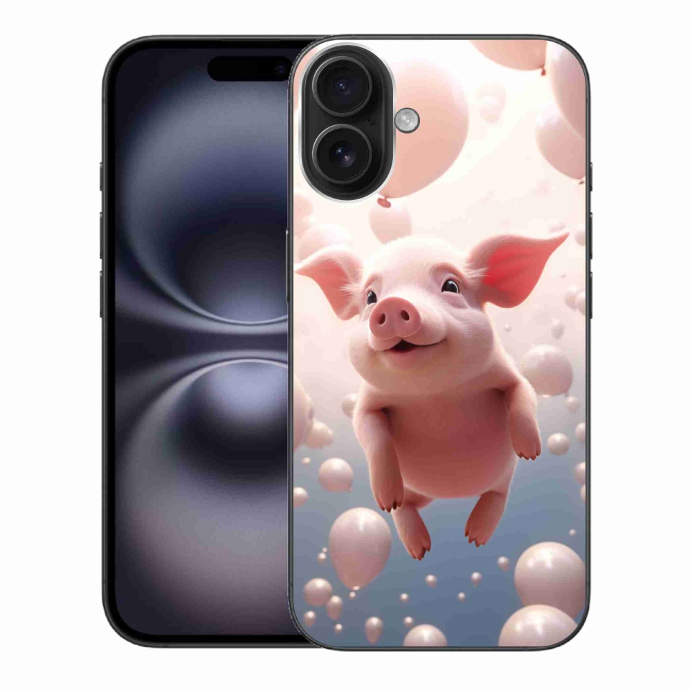 Gelový kryt mmCase na iPhone 16 Plus - prasátko s balónky