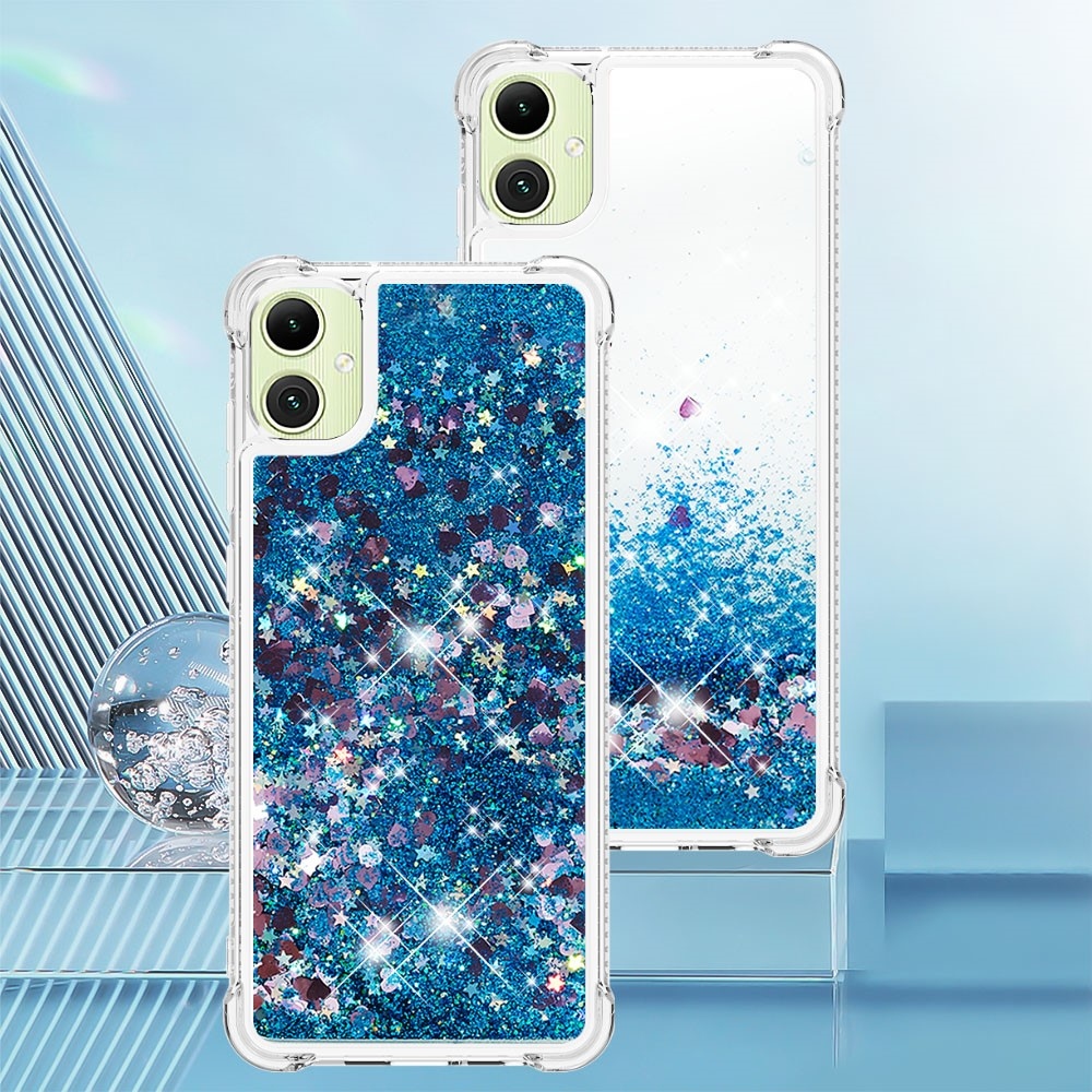 Glitter přesýpací gelový obal na Samsung Galaxy A06 4G - modrý/srdíčka